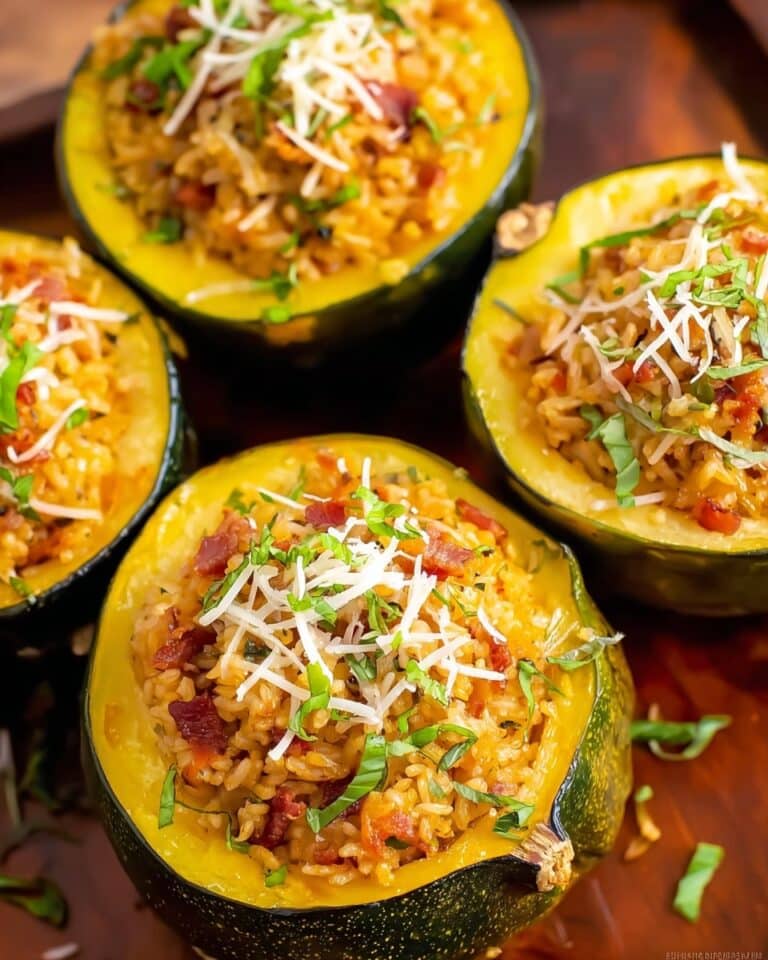 Stuffed Acorn Squash with Farro, Sausage, and Parmesan Recipe