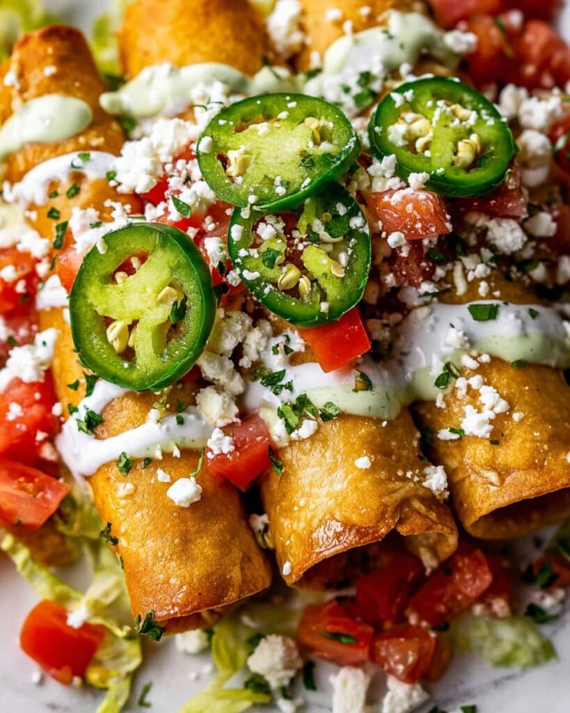 Chicken Flautas with Avocado Salsa and Cream Recipe