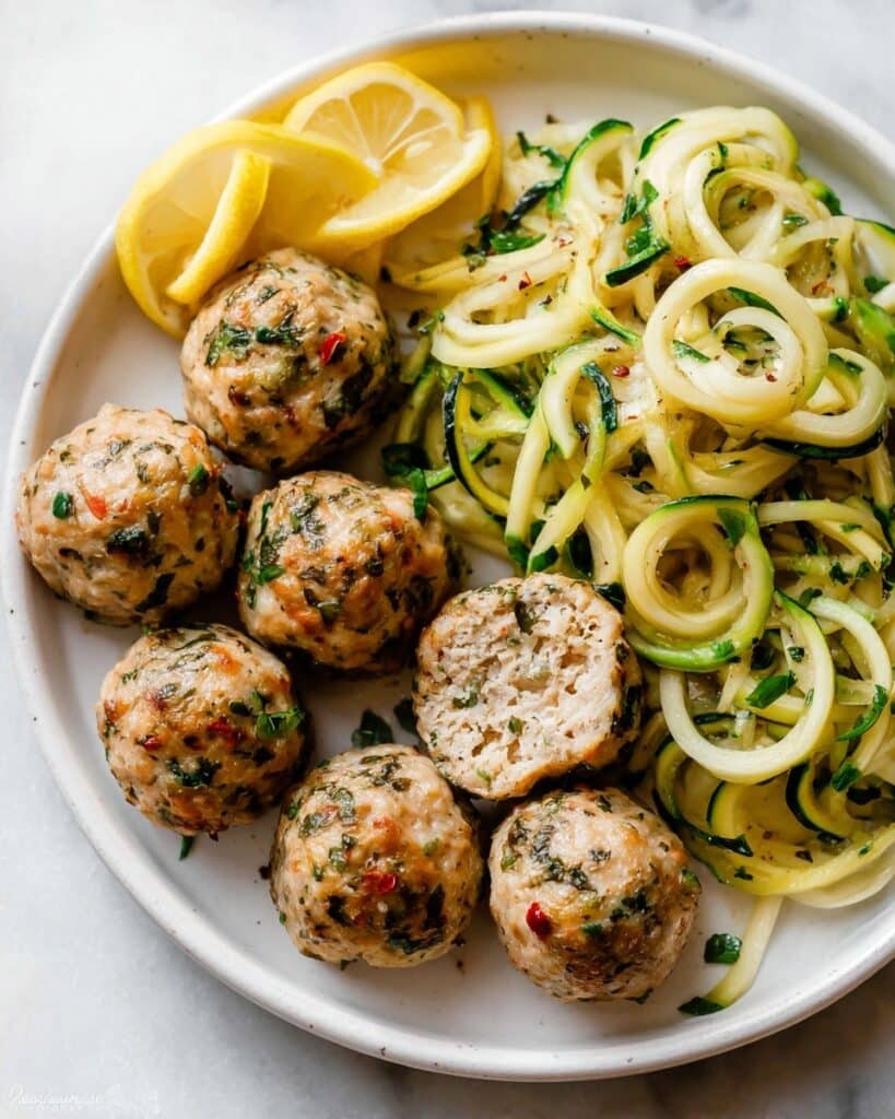 Easy Baked Chicken Meatballs with Lemon Garlic Herb Butter Sauce Recipe