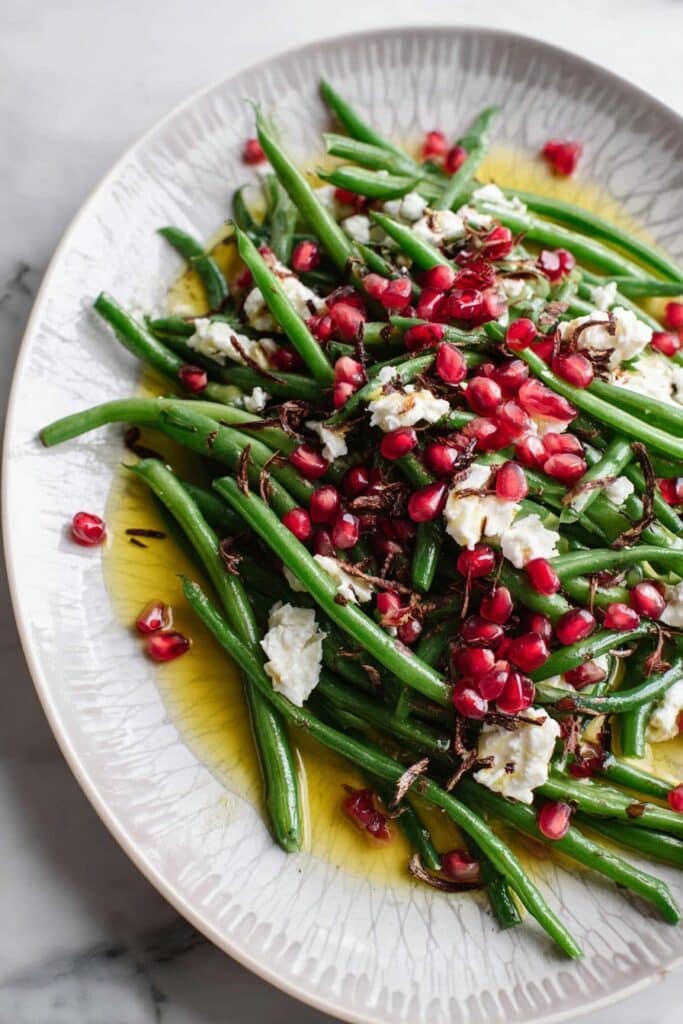 Maple Mustard Green Beans with Pomegranate and Goat Cheese Recipe