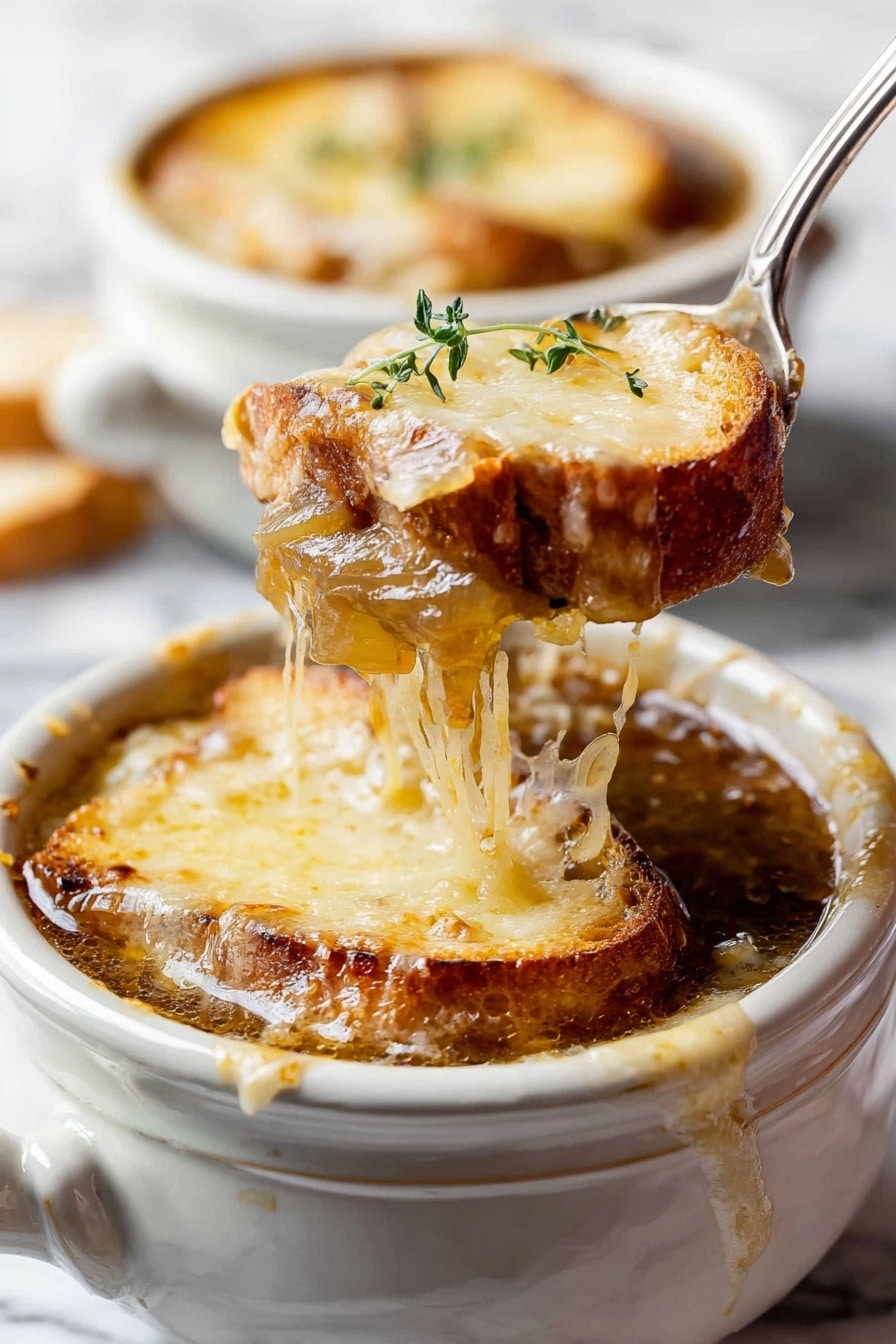 French Onion Soup with Melty Cheese - Cozy & Irresistible
