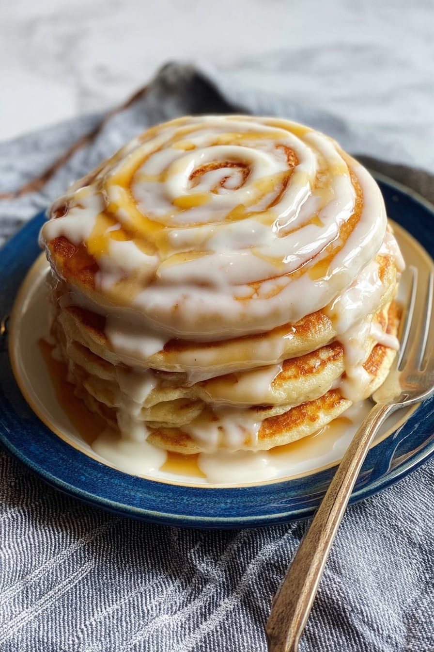 Cinnamon Roll Pancakes with Cream Cheese Glaze Recipe - Serving Suggestion