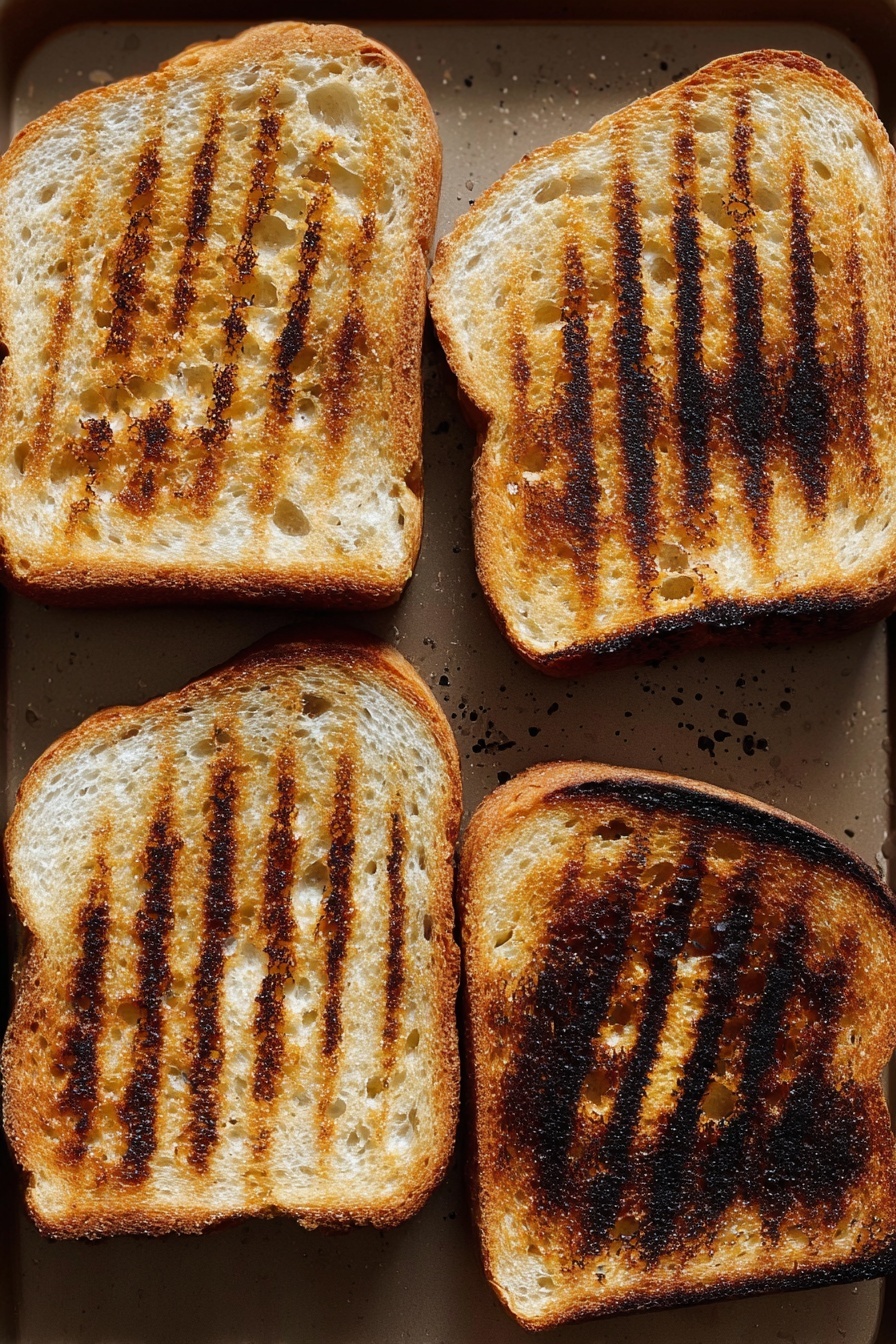 Grilled Salmon BLT with Charred Scallion Mayo, salmon BLT sandwich, easy grilled salmon recipes, flavorful seafood sandwiches, smoky scallion mayo recipe - A close-up side view of a sandwich with three visible layers inside two slices of lightly toasted bread. The bottom layer has green leafy lettuce, the middle layer features pink cooked salmon, and the top layer has crispy dark brown bacon pieces. The sandwich is held together with a toothpick topped with two green leaves. The sandwich sits on a surface with a white marbled texture, and there are some crumbs and small food pieces scattered around. Photo taken with an iphone --ar 2:3 --v 7