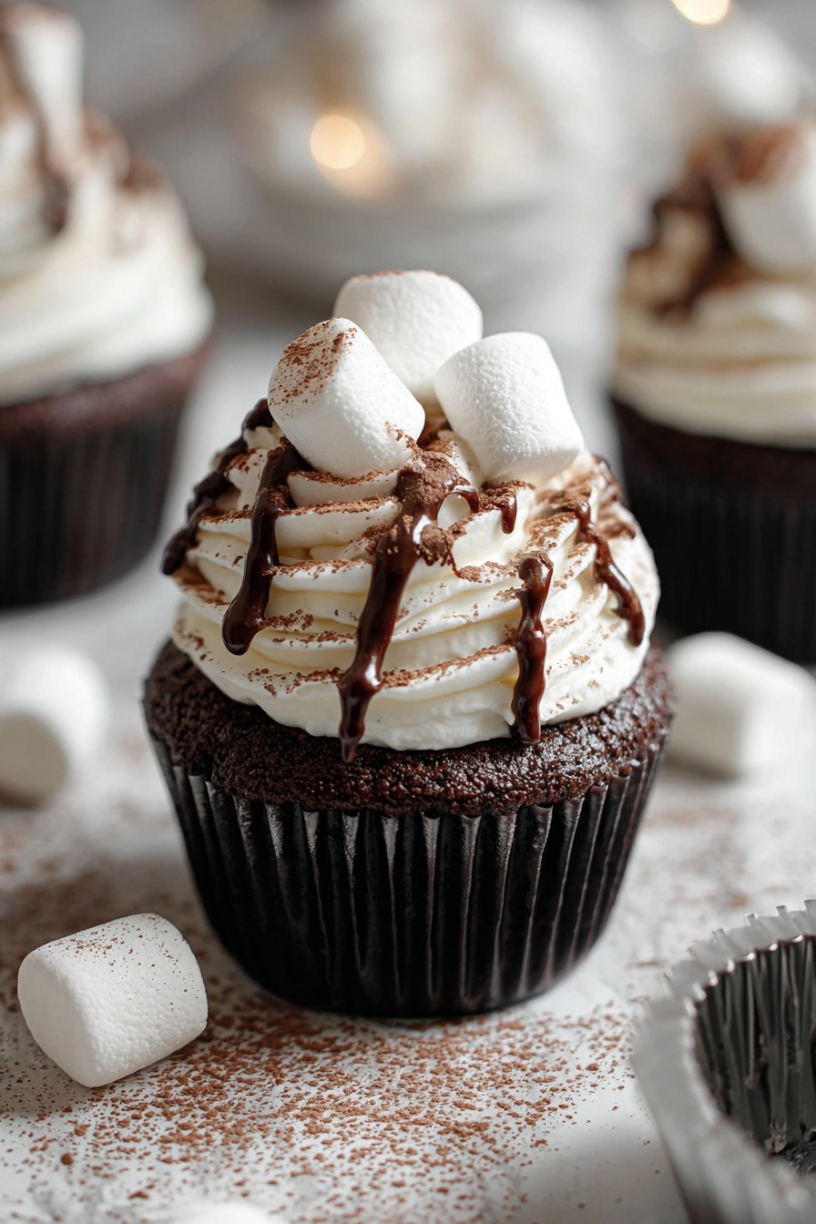 Hot Chocolate Cupcakes with Marshmallow Frosting Recipe - Recipe Image