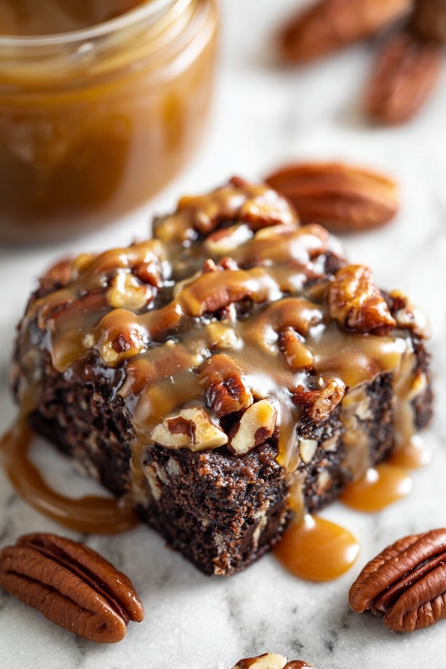 Turtle Brownies with Caramel and Pecans Recipe - Serving Suggestion